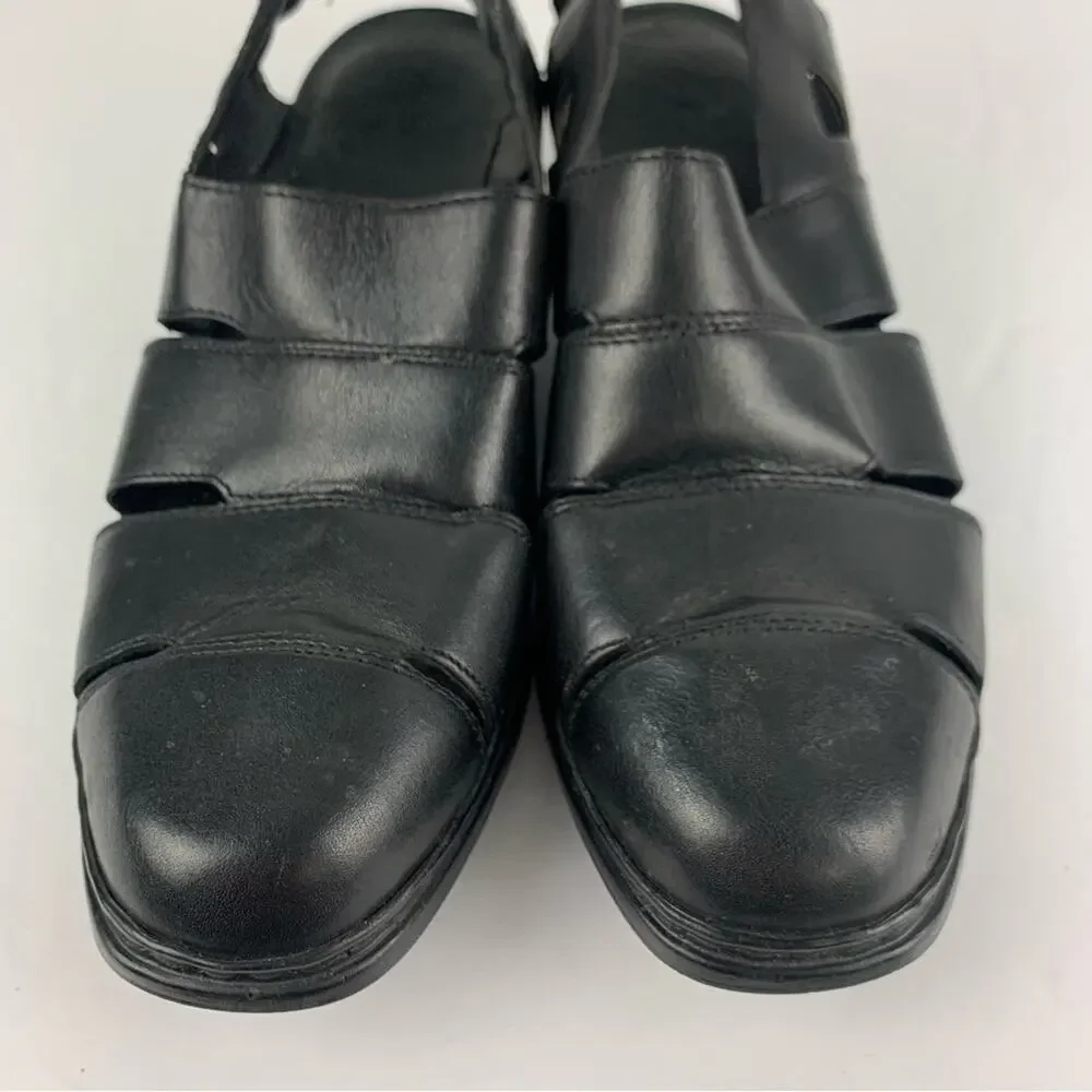 Rieker Black Leather Slingback Elastic Fisherman Sandals 39